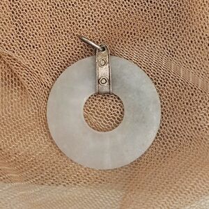 Carved Natural Jade Mini Donut Disk Pendant Sterling Silver Vintage Bale